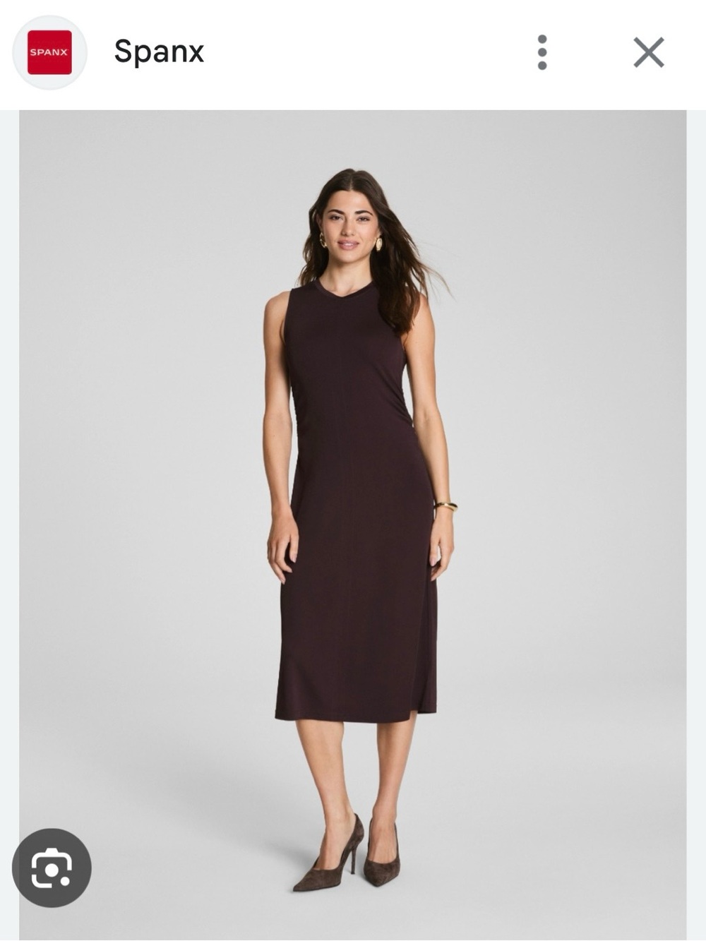 NWT SPANX® Sleek Jersey Crewneck Ruched Midi Dress Truffle Brown